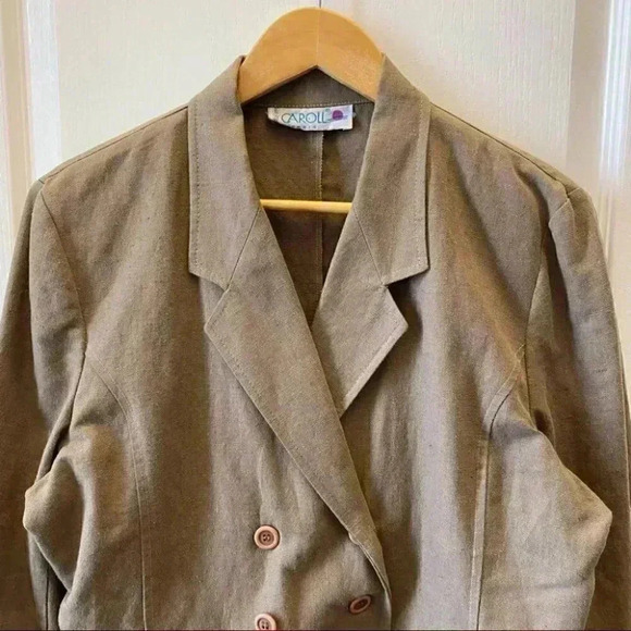Vintage Linen Blazer Relaxed Fit Neutral Tan Brown Size  EU42 Medium - Picture 5 of 16